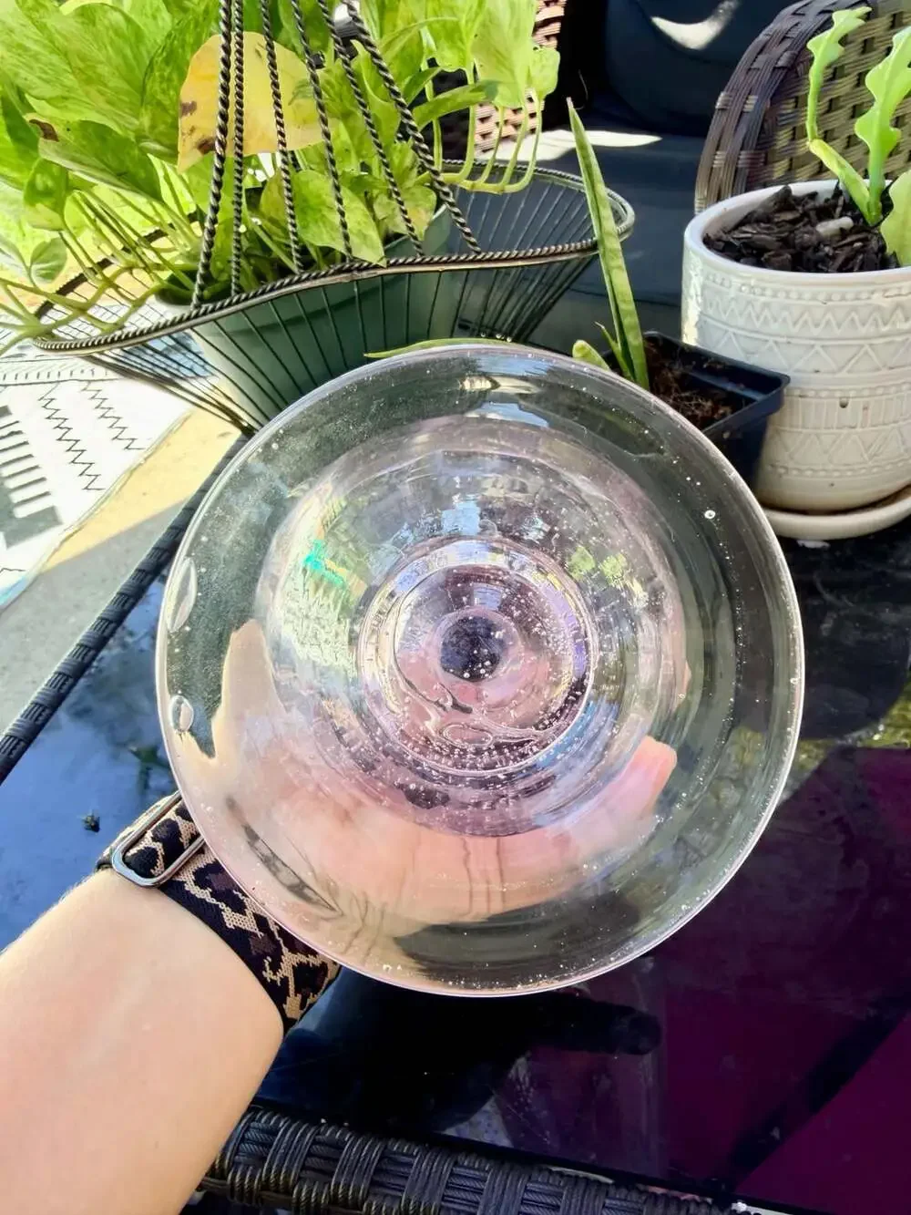 Vintage Handblown Pink Art Glass Vase with Controlled Bubbles